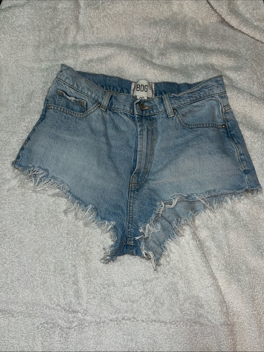 BDG Washed Blue High-Rise Frayed Denim Shorts